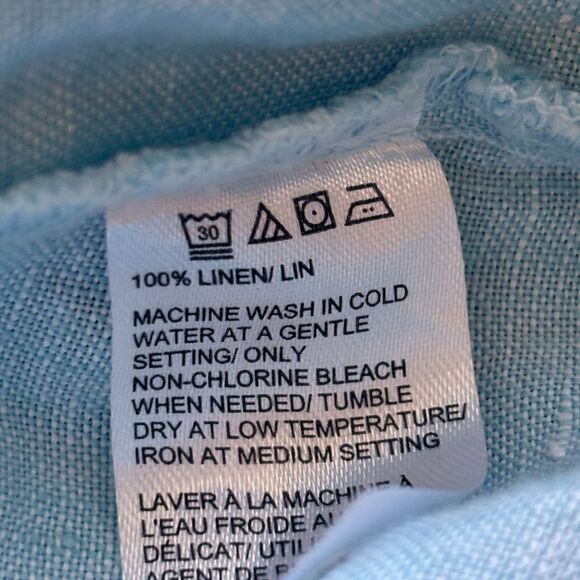 Pure Navy Linen Teal Button Down Midi Shirt Dress Pockets Beachy Coastal Size S - Picture 13 of 14